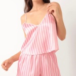 Düz Çizgili Şortlu Saten Takım