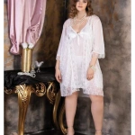 İnce Askılı Gecelik Sabahlık Büyük Beden 3lü Takım İzabel 6006