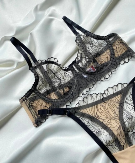 TEN SİYAH BRODE- BRALET TAKIM