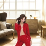 Kırmızı Desenli Gömlek Yaka Kadın Pijama Takımı İzabel 4005