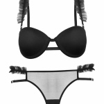 FIRFIRLI SİYAH DESTEKLİ SÜTYEN TAKIM