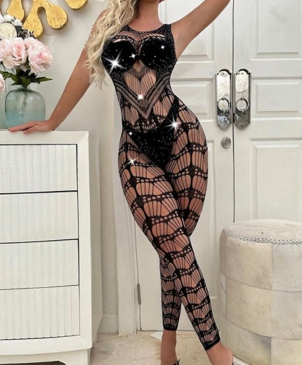 Seksi Vücut Çorabı Siyah Taşlı İzabel 7033